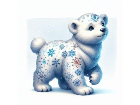 3D Polar Bear Cub with Snowflake Patte
