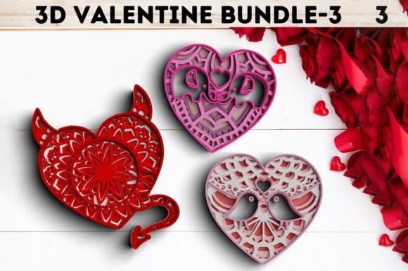 3D Valentine SVG DXF 4 Layer - XOXO