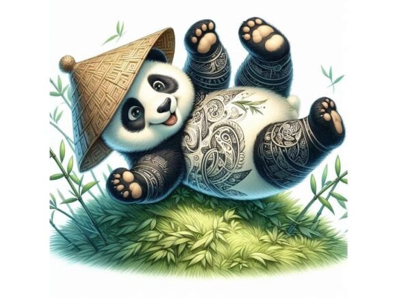 A 3D Baby Panda with Intricate Bamboo Design: A Versatile and Charming Digital Illustration