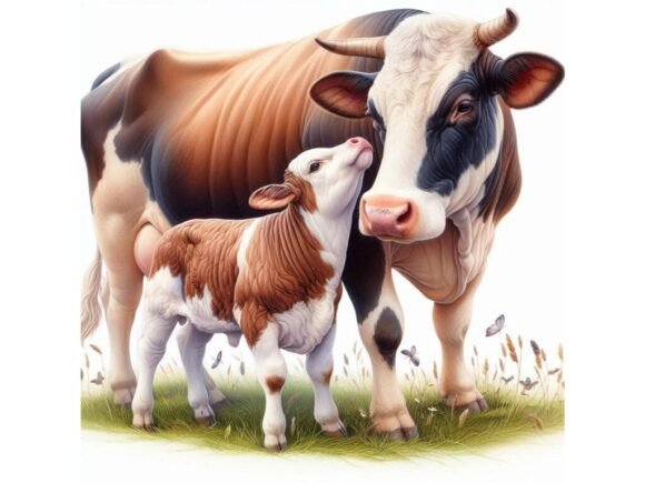A 3D Cow and Calf on a White Background: A Versatile Design for Creative Projects
