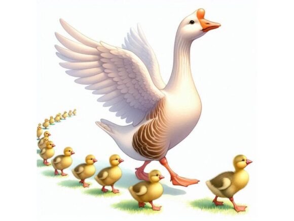 A 3D Goose Leading a Line of Goslings: A Versatile and Charming Digital Illustration