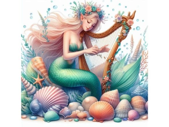 A 3D Mermaid Playing a Harp Made of Seas: A Versatile and Creative Digital Illustration