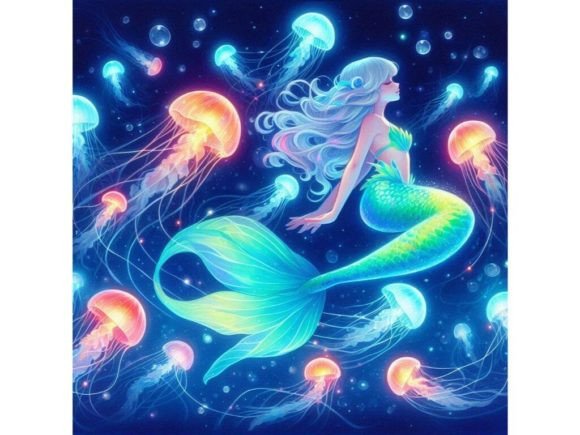 A 3D Mermaid Swimming with a Group of Gl: A Versatile Digital Illustration for Creative Projects
