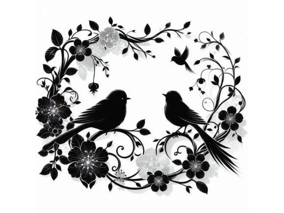 Birds Perched Among 3D Floral Vines