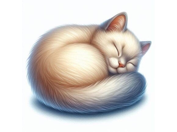 Charming 3D Cat Curled Up on a White Background: A Versatile Digital Illustration