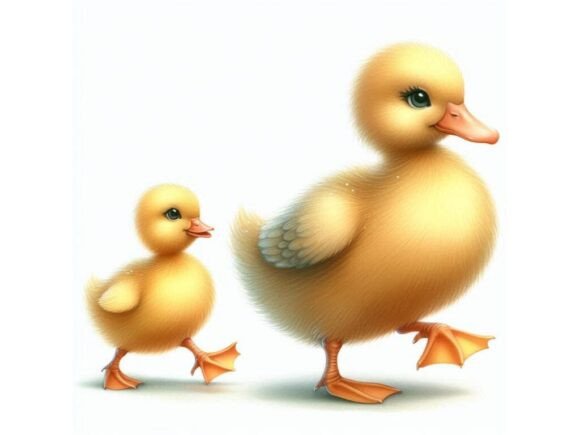Charming 3D Duckling Following Its Mother: A Versatile Digital Illustration