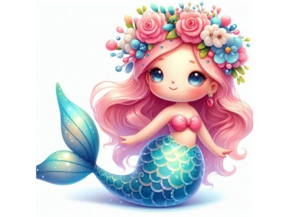 Charming 3D Mermaid with a Flower Crown
