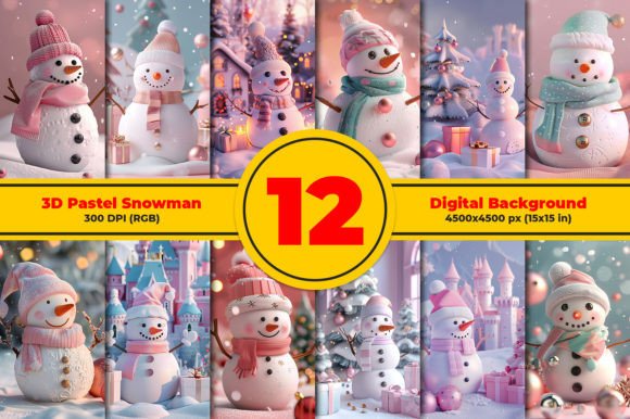 Charming 3D Pastel Snowman Digital Background