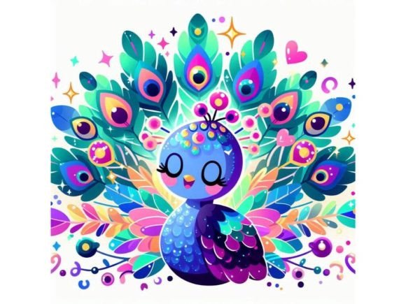 Colorful 3D Kawaii Peacock with Vibra