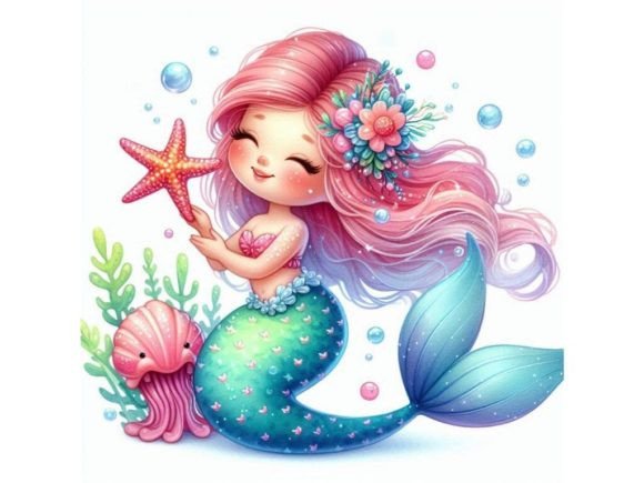 Discover the Charm of A Cute 3D Mermaid with a Starfish in Her