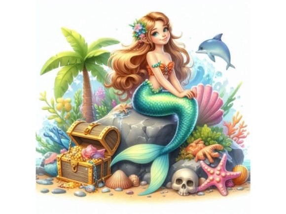 Discover the Magic of 3D Mermaid Sitting on a Rock with a Trea