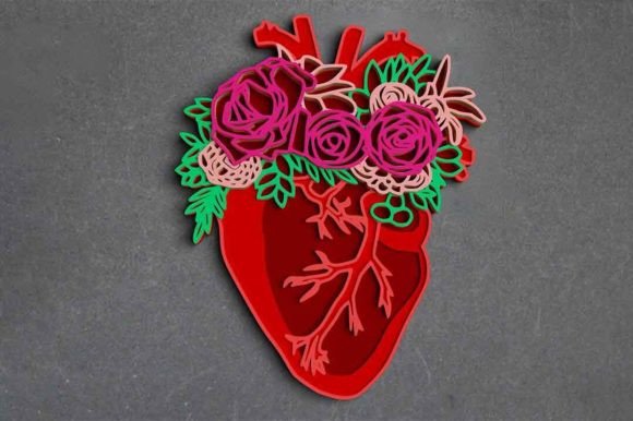 Explore 3D Heart SVG DXF 6 Layer - Flower Svg