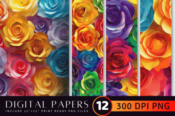 Explore the Vibrant 3D Rainbow Roses Digital Paper