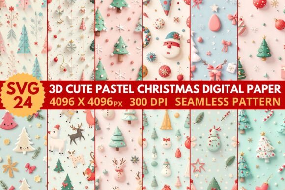 Exploring 3D Cute Pastel Christmas Digital Paper: A Versatile Design Asset