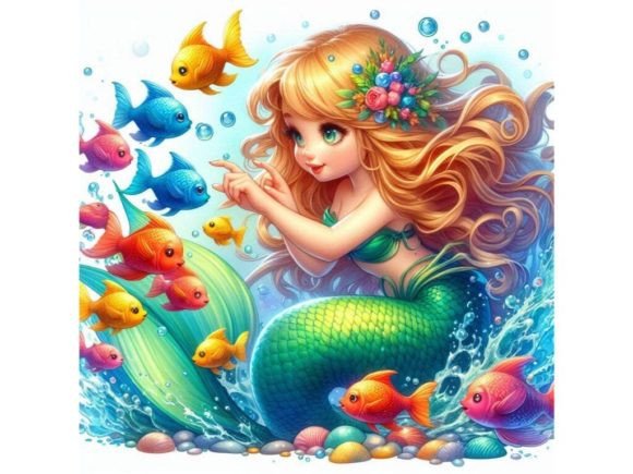 Exploring the Magic of a 3D Mermaid Playing with a School of Br