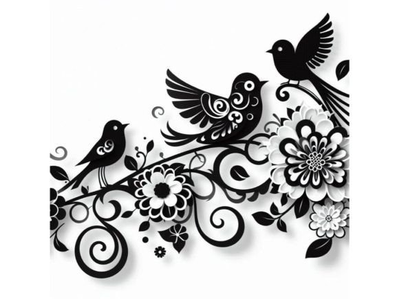 Strategic Use of Birds with 3D Floral Accents in a Whimsical Design