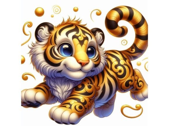 Unleash Creativity with a 3D Tiger Cub with Golden Swirls
