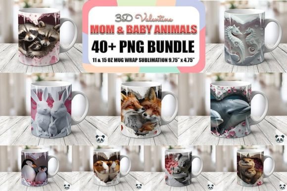 Valentine Mom Baby Animals 3D Mug Wrap Bundle: A Perfect Gift for the Season